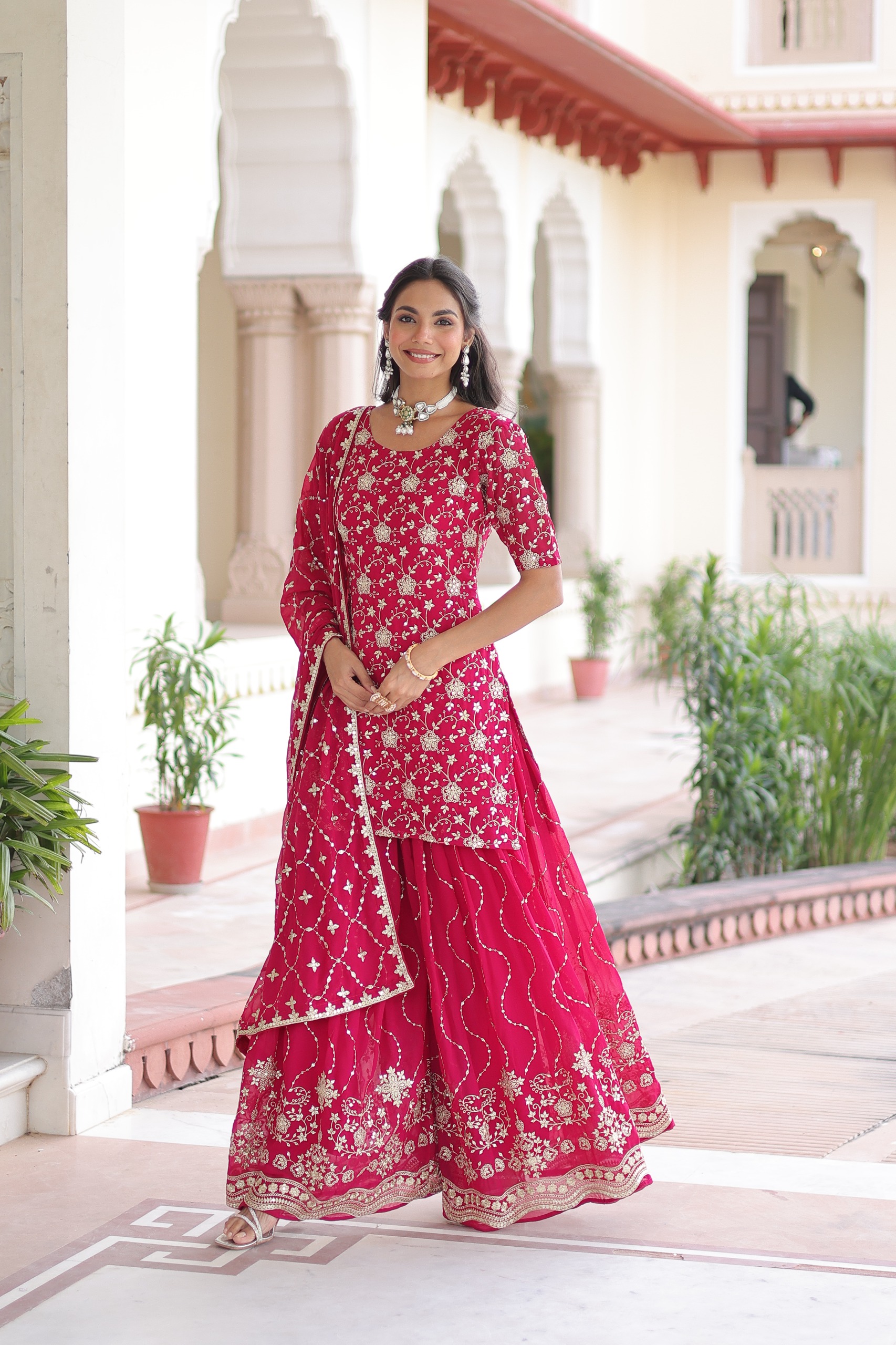 Pink Georgette Embroidery Sequins Work Salwar Suit - Image 5
