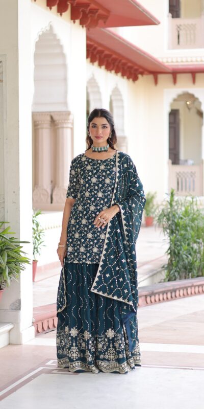 Navy Blue Georgette Embroidery Sequins Work Salwar Suit