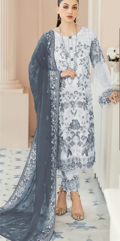 Grey Georgette With Embroidery Work Salwar Suit
