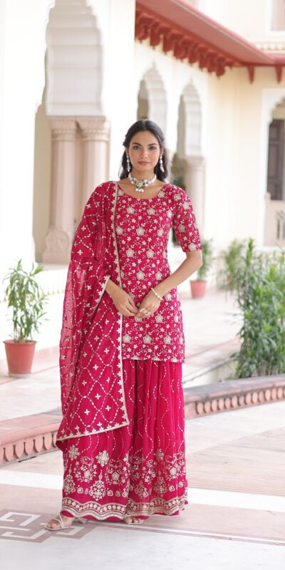 Pink Georgette Embroidery Sequins Work Salwar Suit