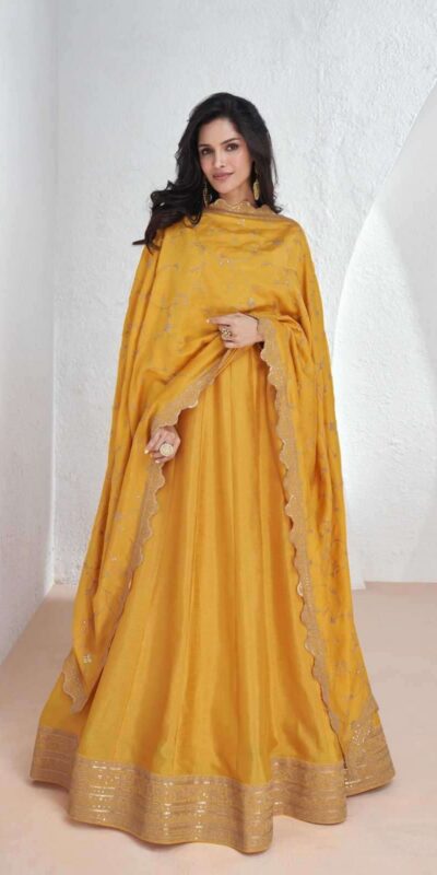 Yellow Vichitra Embroidery Lace Work Salwar Suit