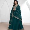 Teal Vichitra Embroidery Lace Work Salwar Suit