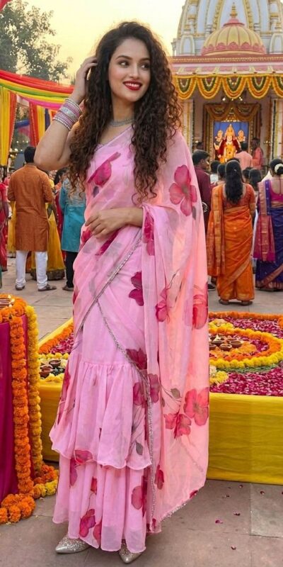 Baby Pink Premium Faux Georgette Saree BD 1805 Baby Pink with Digital Print. Now at just ₹2049. Delivery 4-6 Working Days. Shop now. | Sarees, Bollywood Sarees, Creative Sarees, Designer Sarees, Embroidered Sarees, Ethnic Saree, Modern Digital sarees, Party Wear Sarees