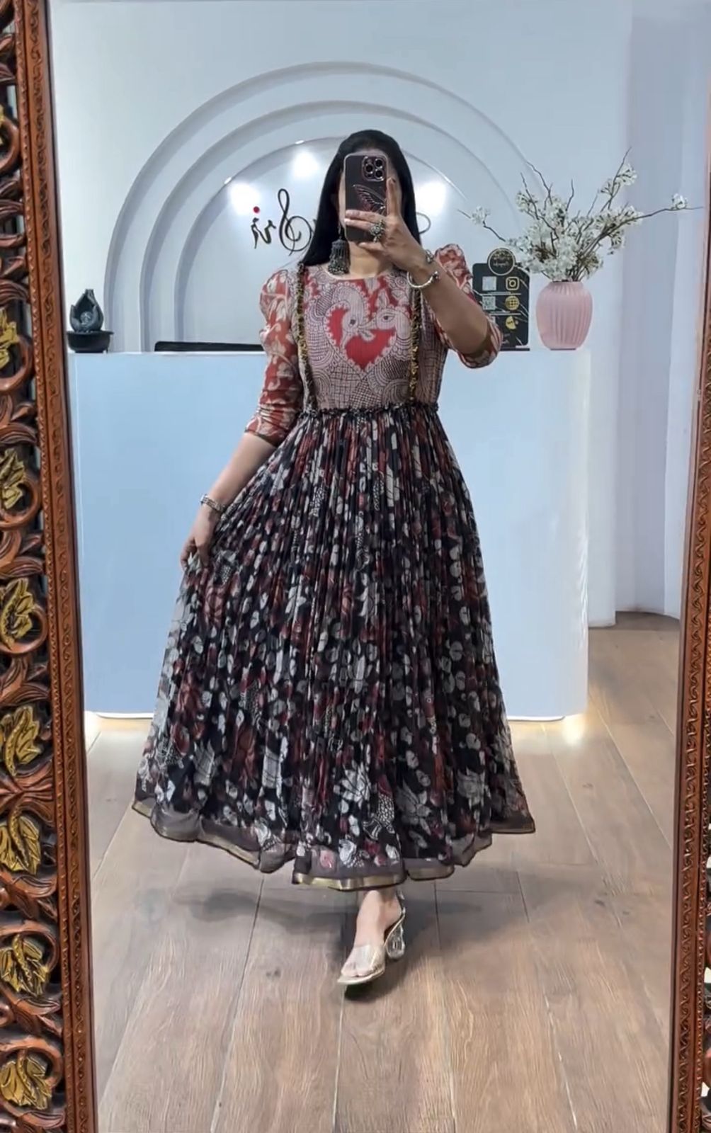 Black Cota checks With Kalamkari Print Gown Online at Best Black Cota checks With Kalamkari Print Gown Online at Best