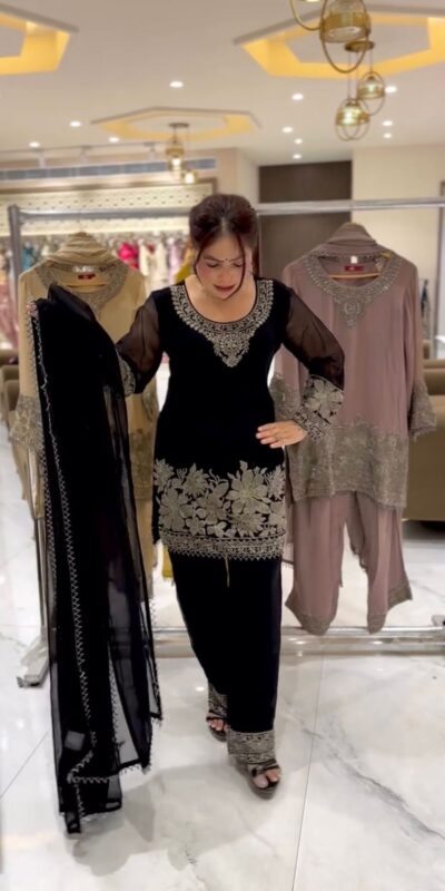 SSR 519 Black Faux Georgette Salwar Suit Perfect for Wedding, Party, Ganesh Chaturthi, Lohri, Bridal Wear – . Affordable Price ₹1849. Delivery 4-6 Wor | Jump Suits, Tops & Bottoms, Track Suits, Salwar suit, Casual Suits, Creative suits, Designer Suits, Palazzo Suits, Party Wear Suits, Patiala Suits, Straight Suits, Trendy Wear