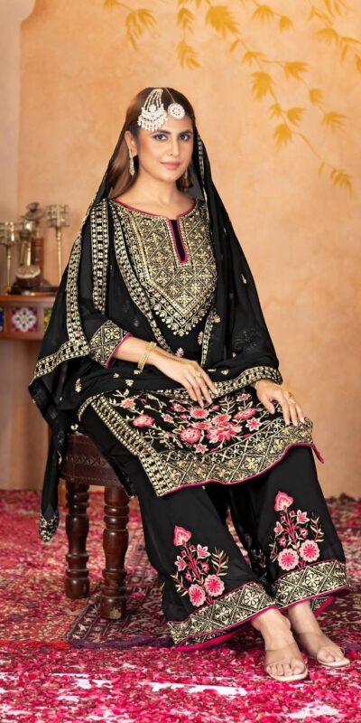 KF 1686 Black Faux Georgette Salwar Suit with Embroidery Work & Mirror Work. Exclusive Offer ₹2449. Delivery 4-6 Working Days. Shop now. | Jump Suits, Tops & Bottoms, Track Suits, Salwar suit, Casual Suits, Creative suits, Designer Suits, Palazzo Suits, Party Wear Suits, Patiala Suits, Straight Suits, Trendy Wear