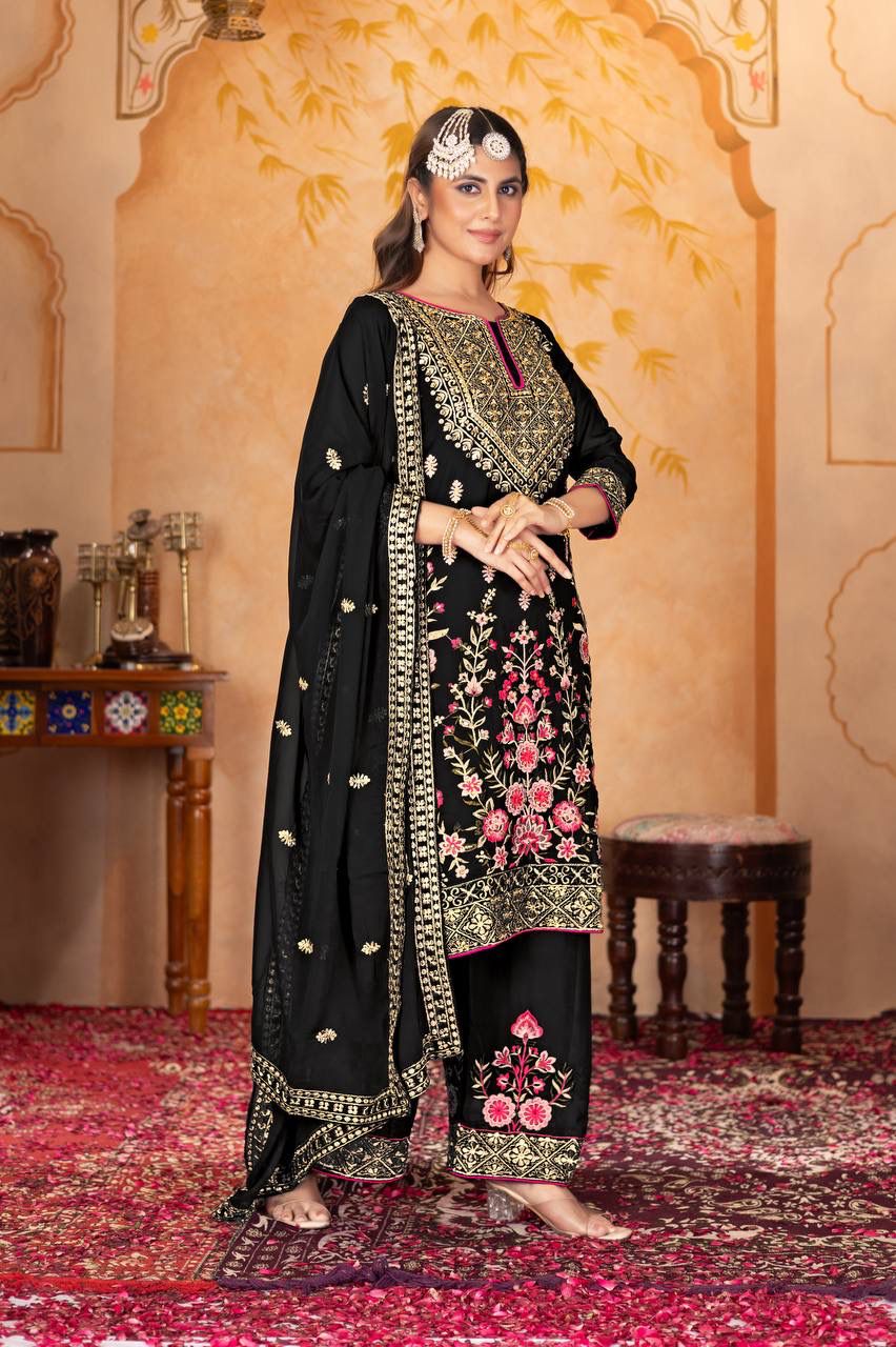 KF 1686 Black Faux Georgette Salwar Suit with Embroidery Work & Mirror Work. Exclusive Offer ₹2449. Delivery 4-6 Working Days. Shop now. | Jump Suits, Tops & Bottoms, Track Suits, Salwar suit, Casual Suits, Creative suits, Designer Suits, Palazzo Suits, Party Wear Suits, Patiala Suits, Straight Suits, Trendy Wear