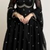 MF 1003 Black Georgette Gown. Perfect for Wedding, Party, Pongal, Bridal Wear, Anniversary – Affordable Price ₹1799. Delivery 4-6 Working Days. Shop now. | Gowns, Bollywood Gowns, Creative Gowns, Designer Gowns, Embroidered Gowns, Party Wear Gowns