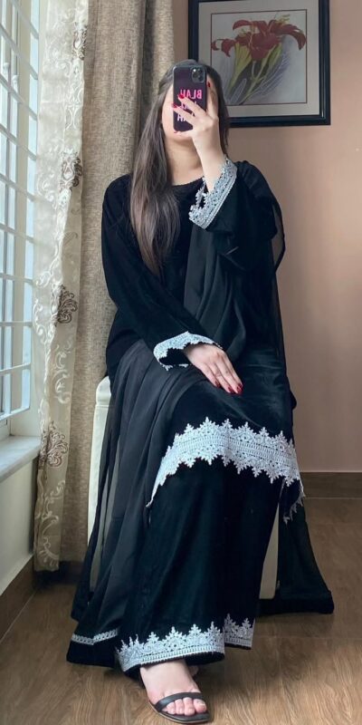 Black Georgette Lace Embroidery Work Salwar Suit