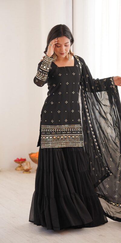 SRK 5317 Black Georgette Salwar Suit with Embroidery Work. Wedding, Party, Festive Best Price ₹2399. Delivery 4-6 Working Days. Shop now. | Jump Suits, Salwar suit, Casual Suits, Creative suits, Designer Suits, Palazzo Suits, Party Wear Suits, Patiala Suits, Straight Suits