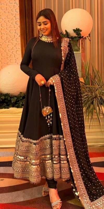 ZSR 3152 Black Color Roman silk Gown with Embroidery Work & Lace Work. Grab it for ₹2599. Delivery 4-6 Working Days. Shop now. | Gowns, Bollywood Gowns, Creative Gowns, Designer Gowns, Embroidered Gowns, Party Wear Gowns