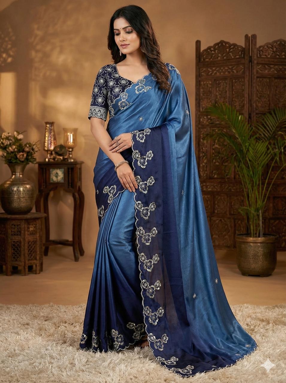 MS 461 Blue Chinnon Saree Perfect for Wedding, Party, Traditional Day, Haldi, Housewarming – . Exclusive Offer ₹1649. Delivery 4-6 Working Days. Shop now | Sarees, Bollywood Sarees, Creative Sarees, Designer Sarees, Embroidered Sarees, Ethnic Saree, Modern Digital sarees, Party Wear Sarees