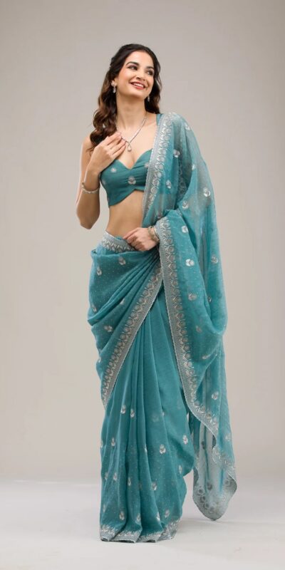BT 439 Blue Crunchy Ciffon Saree Perfect for Wedding, Party, Bridal Wear, Raksha Bandhan, Festival Celebrations – . Special Price ₹1899. Delivery 4-6 | Sarees, Bollywood Sarees, Creative Sarees, Designer Sarees, Embroidered Sarees, Ethnic Saree, Modern Digital sarees, Party Wear Sarees