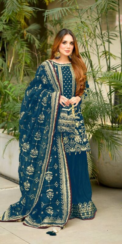 AD 213 Blue Khajuri Crush Georgette Salwar Suit with Lace Work & Embroidery Work. Festive Deal ₹2649. Delivery 4-6 Working Days. Shop now. | Jump Suits, Tops & Bottoms, Track Suits, Salwar suit, Casual Suits, Creative suits, Designer Suits, Palazzo Suits, Party Wear Suits, Patiala Suits, Straight Suits, Trendy Wear