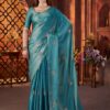 BT 3142 Blue Fandy Satin Silk Saree Perfect for Wedding, Party, Karwa Chauth, Reception, Pooja – . Festive Deal ₹1999. Delivery 4-6 Working Days. | Sarees, Bollywood Sarees, Creative Sarees, Designer Sarees, Embroidered Sarees, Ethnic Saree, Modern Digital sarees, Party Wear Sarees