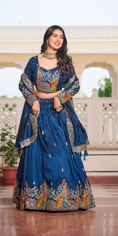 Ram 113 Blue Color Vichitra Lehenga Choli with Embroidery Work. Exclusive Offer ₹3099. Delivery 4-6 Working Days. Shop now. | Lehenga, Bollywood Lehenga, Creative Lehenga, Designer Lehenga, Embroidered Lehenga, Party Wear Lehenga