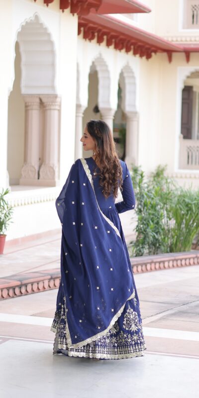 KA 1214 Blue Vichitra Silk Gown Perfect for Wedding, Party, Lohri, Onam, Festival Celebrations – . Grab it for ₹2449. Delivery 4-6 Working Days. | Gowns, Bollywood Gowns, Creative Gowns, Designer Gowns, Embroidered Gowns, Party Wear Gowns