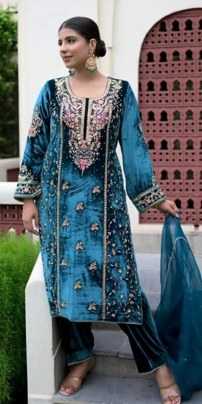 AD 184 Blue Viscose Velvet Salwar Suit with Embroidery Work. Introductory Price ₹2149. Delivery 4-6 Working Days. Shop now. | Jump Suits, Salwar suit, Casual Suits, Creative suits, Designer Suits, Palazzo Suits, Party Wear Suits, Patiala Suits, Straight Suits