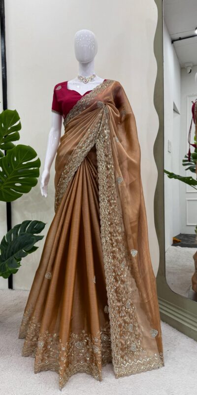 KD 566 Brown Burberry Silk Sequence work Saree with Designer Work. Special Price ₹1949. Delivery 4-6 Working Days. Shop now. | Sarees, Bollywood Sarees, Creative Sarees, Designer Sarees, Embroidered Sarees, Ethnic Saree, Modern Digital sarees, Party Wear Sarees