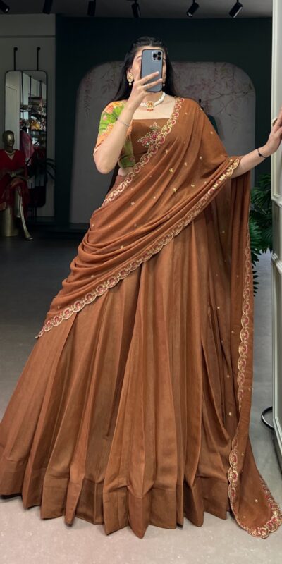 LNB 1068 Brown in Chocolate Crush Embroidery Work & Sequins Work Lehenga Choli . Available at ₹3349 only. Delivery 4-6 Working Days. Shop now. | Lehenga, Bollywood Lehenga, Creative Lehenga, Designer Lehenga, Embroidered Lehenga, Party Wear Lehenga