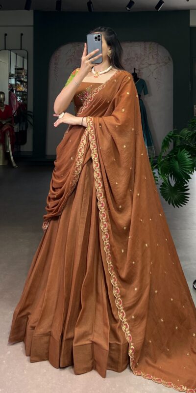 LNB 1068 Brown in Chocolate Crush Embroidery Work & Sequins Work Lehenga Choli . Available at ₹3349 only. Delivery 4-6 Working Days. Shop now. | Lehenga, Bollywood Lehenga, Creative Lehenga, Designer Lehenga, Embroidered Lehenga, Party Wear Lehenga