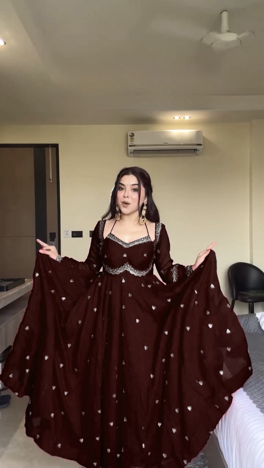 RTC 5924 Brown Georgette Thread With Sequence Gown Perfect for Wedding, Party, Reception, Holi, Eid . Available at ₹1999 only. Delivery 4-6 Working Days. | Gowns, Bollywood Gowns, Creative Gowns, Designer Gowns, Embroidered Gowns, Party Wear Gowns