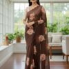 BT 412 Brown TB Organza Saree with Digital Print. Wedding, Party, Festive, Events, Navratri Garba, Special Price ₹1649. Delivery 4-6 Working Days. Shop now. | Sarees, Bollywood Sarees, Creative Sarees, Designer Sarees, Embroidered Sarees, Ethnic Saree, Modern Digital sarees, Party Wear Sarees