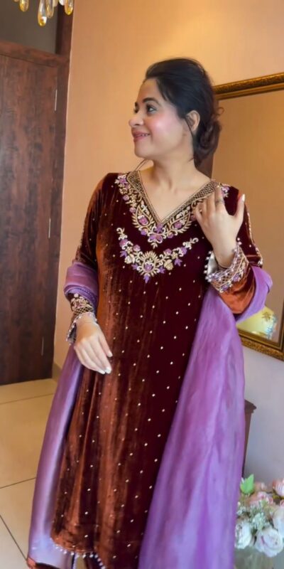 LG 2039 Brown Velvet Salwar Suit with Bead Work & Embroidery Work. Best Price ₹1999. Delivery 4-6 Working Days. Shop now. | Jump Suits, Tops & Bottoms, Track Suits, Salwar suit, Casual Suits, Creative suits, Designer Suits, Palazzo Suits, Party Wear Suits, Patiala Suits, Straight Suits, Trendy Wear