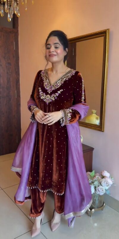 LG 2039 Brown Velvet Salwar Suit with Bead Work & Embroidery Work. Best Price ₹1999. Delivery 4-6 Working Days. Shop now. | Jump Suits, Tops & Bottoms, Track Suits, Salwar suit, Casual Suits, Creative suits, Designer Suits, Palazzo Suits, Party Wear Suits, Patiala Suits, Straight Suits, Trendy Wear