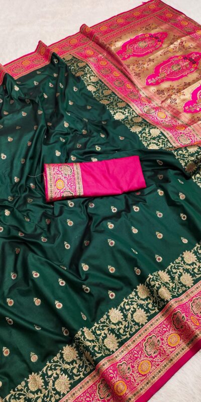 MB 3315 Green Color Banarasi Silk Gold Zari Border Saree . Wedding, Party, Festive, Available at ₹2049 only. Delivery 4-6 Working Days. Shop now. | Sarees, Bollywood Sarees, Creative Sarees, Designer Sarees, Embroidered Sarees, Ethnic Saree, Modern Digital sarees, Party Wear Sarees