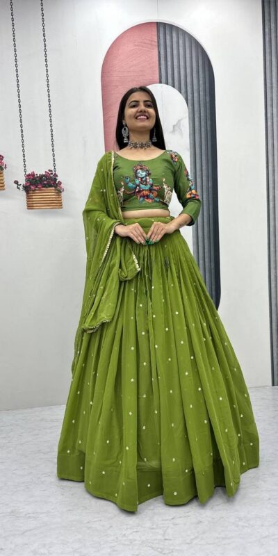 PC 541 Green Cotton Lehenga Choli with Kalamkari Print & Embroidery Work. Introductory Price ₹2099. Delivery 4-6 Working Days. Shop now. | Lehenga, Bollywood Lehenga, Creative Lehenga, Designer Lehenga, Embroidered Lehenga, Party Wear Lehenga