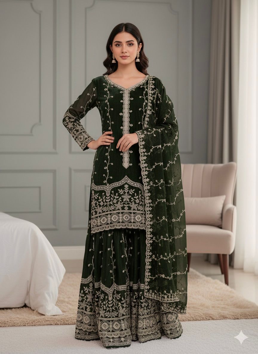 SSR 533 Green Color Fendy Silk Salwar Suit with Embroidery Work. Affordable Price ₹2149. Delivery 4-6 Working Days. Shop now. | Jump Suits, Salwar suit, Casual Suits, Creative suits, Designer Suits, Palazzo Suits, Party Wear Suits, Patiala Suits, Straight Suits