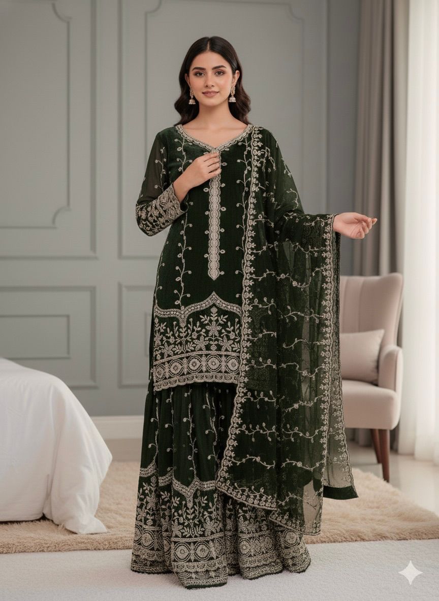 SSR 533 Green Color Fendy Silk Salwar Suit with Embroidery Work. Affordable Price ₹2149. Delivery 4-6 Working Days. Shop now. | Jump Suits, Salwar suit, Casual Suits, Creative suits, Designer Suits, Palazzo Suits, Party Wear Suits, Patiala Suits, Straight Suits