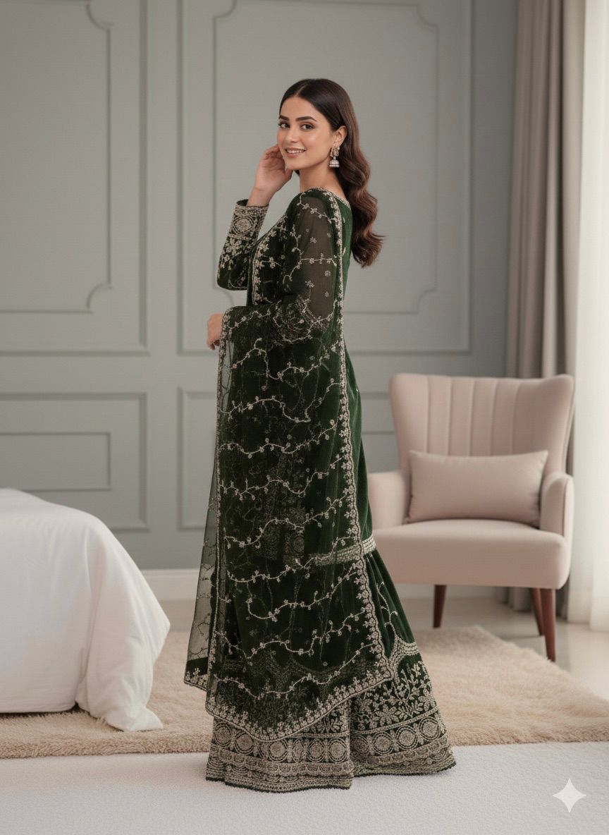SSR 533 Green Color Fendy Silk Salwar Suit with Embroidery Work. Affordable Price ₹2149. Delivery 4-6 Working Days. Shop now. | Jump Suits, Salwar suit, Casual Suits, Creative suits, Designer Suits, Palazzo Suits, Party Wear Suits, Patiala Suits, Straight Suits