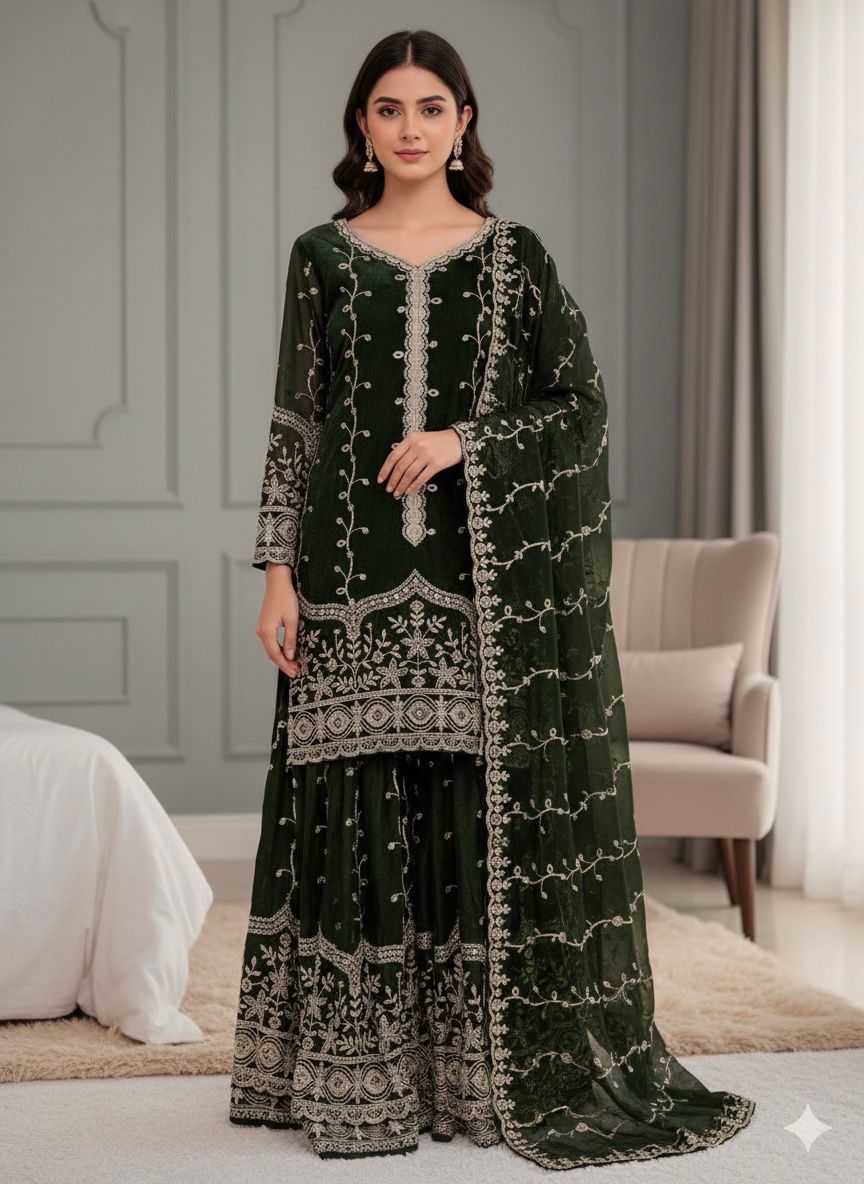 SSR 533 Green Color Fendy Silk Salwar Suit with Embroidery Work. Affordable Price ₹2149. Delivery 4-6 Working Days. Shop now. | Jump Suits, Salwar suit, Casual Suits, Creative suits, Designer Suits, Palazzo Suits, Party Wear Suits, Patiala Suits, Straight Suits