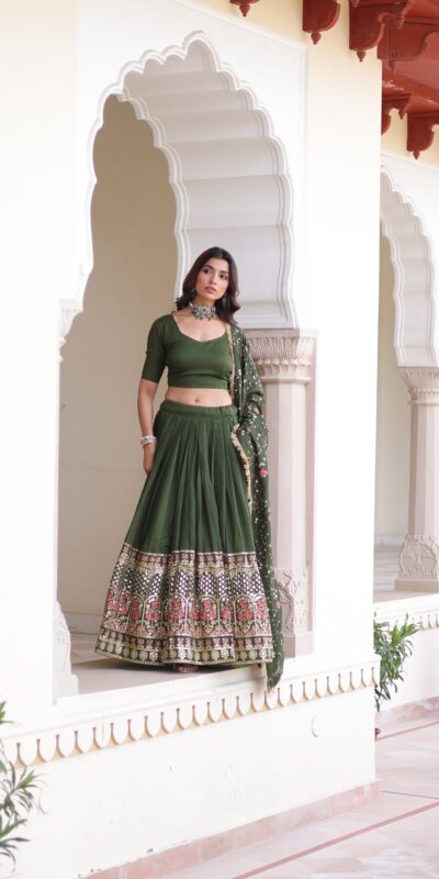 KA 5051 Green in Vichitra Silk Embroidery Work & Sequins Work Lehenga Choli . Now at just ₹2499. Delivery 4-6 Working Days. Shop now. | Lehenga, Bollywood Lehenga, Creative Lehenga, Designer Lehenga, Embroidered Lehenga, Party Wear Lehenga