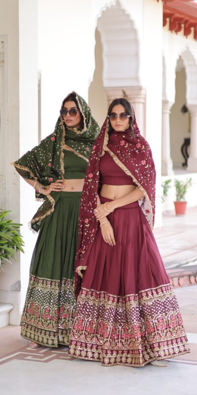 KA 5051 Green in Vichitra Silk Embroidery Work & Sequins Work Lehenga Choli . Now at just ₹2499. Delivery 4-6 Working Days. Shop now. | Lehenga, Bollywood Lehenga, Creative Lehenga, Designer Lehenga, Embroidered Lehenga, Party Wear Lehenga