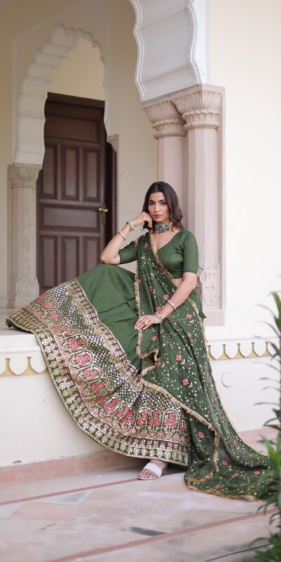 KA 5051 Green in Vichitra Silk Embroidery Work & Sequins Work Lehenga Choli . Now at just ₹2499. Delivery 4-6 Working Days. Shop now. | Lehenga, Bollywood Lehenga, Creative Lehenga, Designer Lehenga, Embroidered Lehenga, Party Wear Lehenga