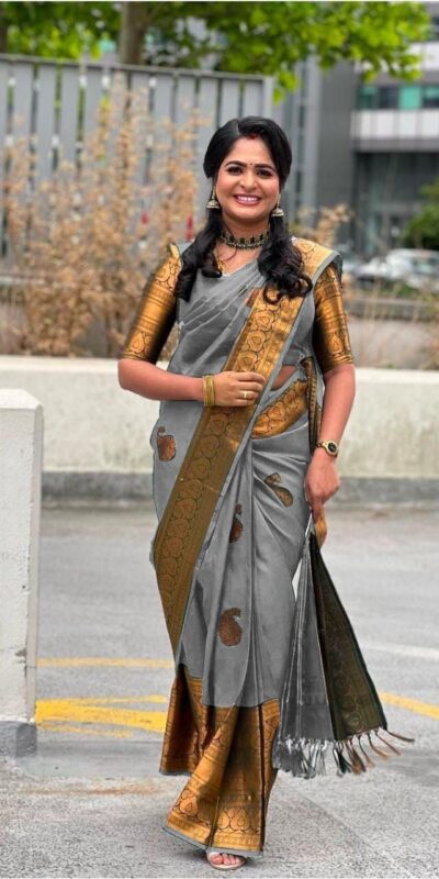 KPR 145 Grey Soft Lichi Silk Jacquard Work All Over Saree for Wedding, Party, Family Gatherings,, Pongal Introductory Price ₹1299. Delivery 4-6 Worki | Sarees, Bollywood Sarees, Creative Sarees, Designer Sarees, Embroidered Sarees, Ethnic Saree, Modern Digital sarees, Party Wear Sarees