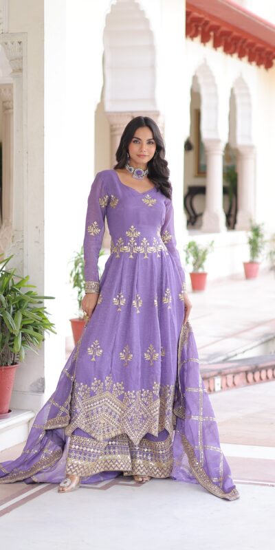 KA 1212 Lavender in Silver Crunchy Sequins Work & Embroidery Work Gown . Now at just ₹3199. Delivery 4-6 Working Days. Shop now. | Gowns, Bollywood Gowns, Creative Gowns, Designer Gowns, Embroidered Gowns, Party Wear Gowns
