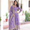 Lavender Silver Crunchy Sequins Work Embroidery Gown
