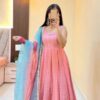 Light Peach Chinon Silk Digital Print Anarkali Suit