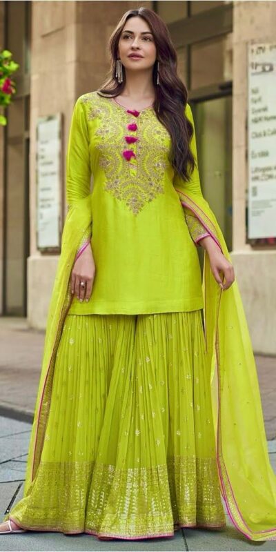 ST 233 Lime Yellow in Color Embroidery Work Salwar Suit Faux Georgette. Get it for ₹2049. Delivery 4-6 Working Days. Shop now. | Jump Suits, Salwar suit, Casual Suits, Creative suits, Designer Suits, Palazzo Suits, Party Wear Suits, Patiala Suits, Straight Suits