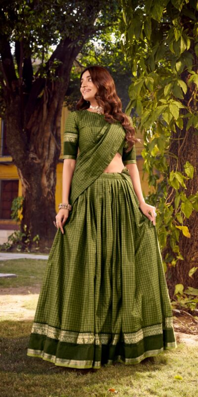 LNB 1900 Mahendi Color Chettinad Cotton Chex Zari Work Lehenga Choli . Now at just ₹3249. Delivery 4-6 Working Days. Shop now. | Lehenga, Bollywood Lehenga, Creative Lehenga, Designer Lehenga, Embroidered Lehenga, Party Wear Lehenga