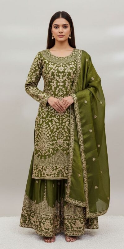 SR 1697 Mahendi Color Organza Silk Salwar Suit with Embroidery Work. Festive Deal ₹2549. Delivery 4-6 Working Days. Shop now. | Jump Suits, Salwar suit, Casual Suits, Creative suits, Designer Suits, Palazzo Suits, Party Wear Suits, Patiala Suits, Straight Suits