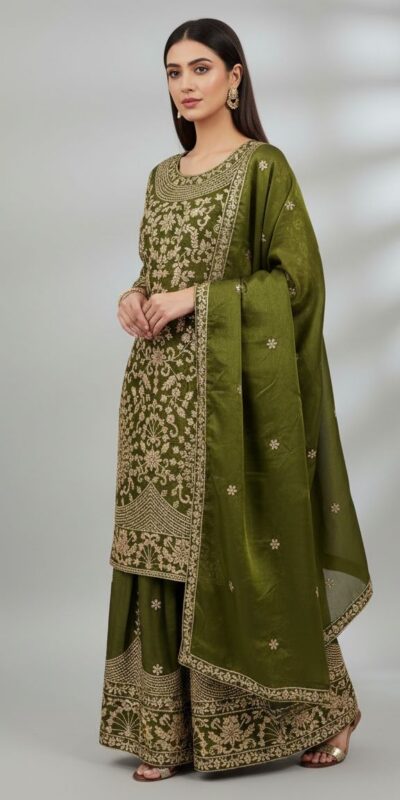 SR 1697 Mahendi Color Organza Silk Salwar Suit with Embroidery Work. Festive Deal ₹2549. Delivery 4-6 Working Days. Shop now. | Jump Suits, Salwar suit, Casual Suits, Creative suits, Designer Suits, Palazzo Suits, Party Wear Suits, Patiala Suits, Straight Suits