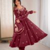 ZF 5011 Maroon Crunchy Silk Gown with Embroidery Work. Wedding, Party, Festive, Events Best Price ₹2099. Delivery 4-6 Working Days. Shop now. | Gowns, Bollywood Gowns, Creative Gowns, Designer Gowns, Embroidered Gowns, Party Wear Gowns