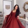 Maroon Faux Georgette Silk Lace Work Gown