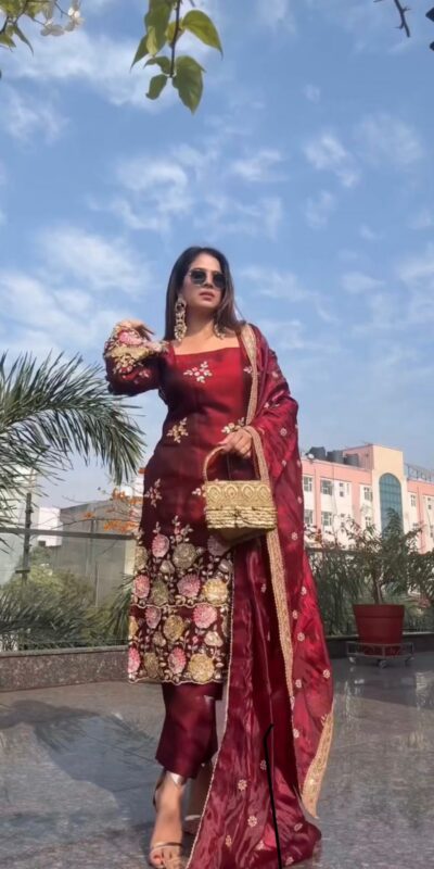 NSR 881 Maroon Organza Poly Silk Salwar Suit with Embroidery Work & Lace Work. Introductory Price ₹209. Delivery 4-6 Working Days. Shop now. | Jump Suits, Salwar suit, Casual Suits, Creative suits, Designer Suits, Palazzo Suits, Party Wear Suits, Patiala Suits, Straight Suits
