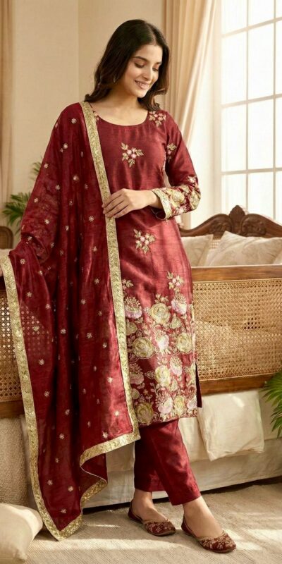 NSR 881 Maroon Organza Poly Silk Salwar Suit with Embroidery Work & Lace Work. Introductory Price ₹209. Delivery 4-6 Working Days. Shop now. | Jump Suits, Salwar suit, Casual Suits, Creative suits, Designer Suits, Palazzo Suits, Party Wear Suits, Patiala Suits, Straight Suits